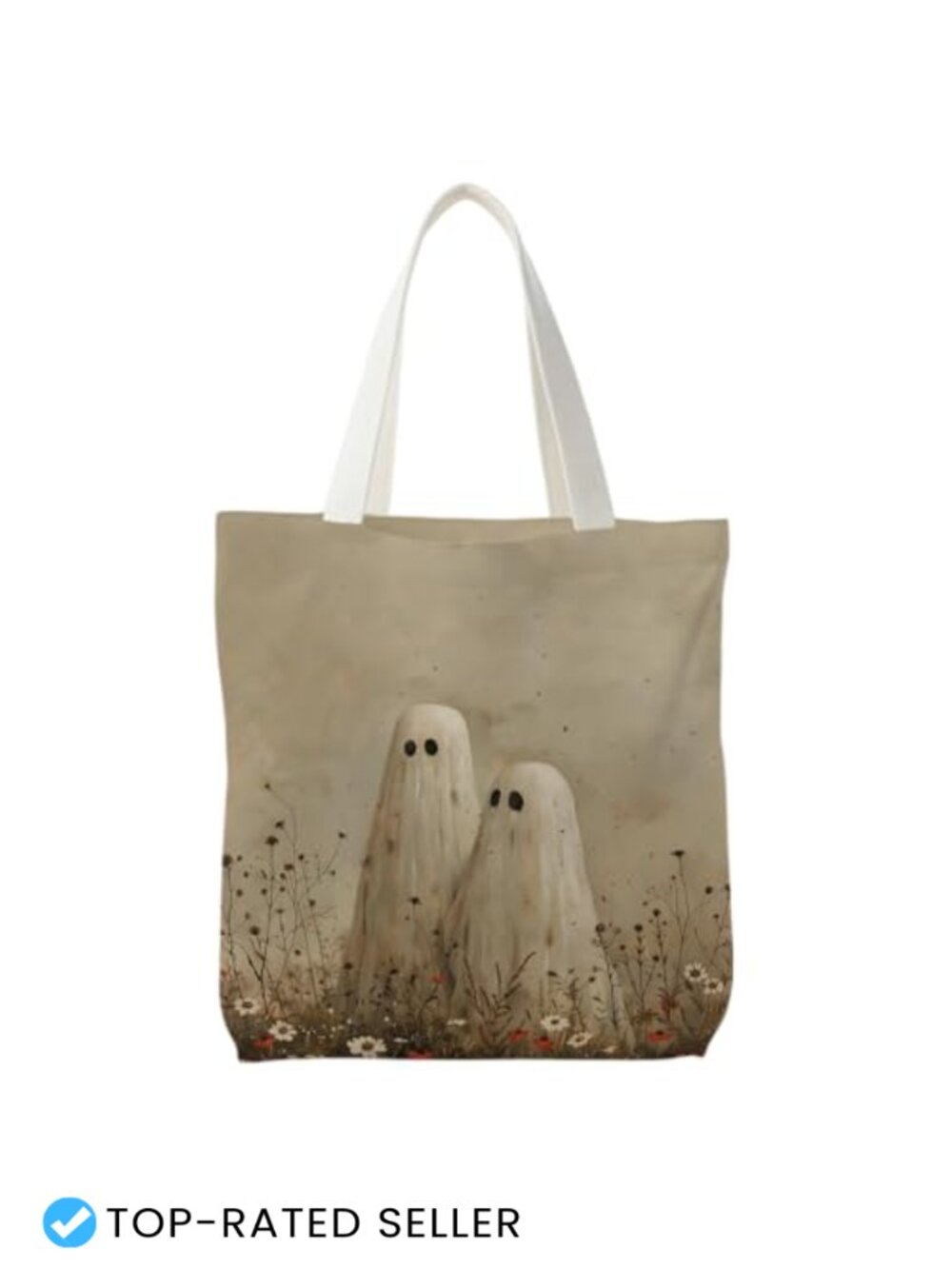 Washable Canvas Tote Bag Halloween Ghost Print Foldable Reusable Grocery